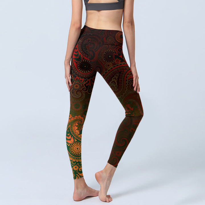 Buddha Stones Leggings de sport imprimé cachemire et fleurs de cajou, pantalon de yoga pour femme - image 4