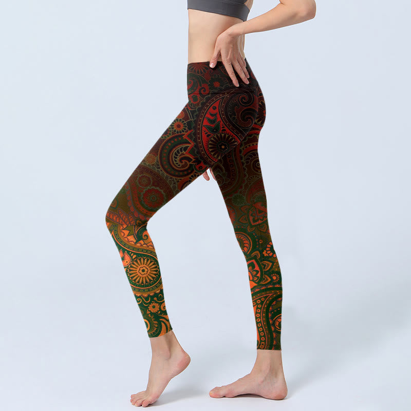 Buddha Stones Leggings de sport imprimé cachemire et fleurs de cajou, pantalon de yoga pour femme - image 2