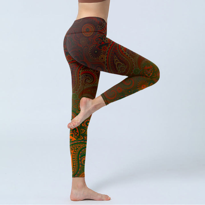 Buddha Stones Leggings de sport imprimé cachemire et fleurs de cajou, pantalon de yoga pour femme - image 3