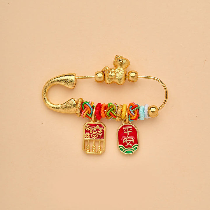 Buddha Stones Broche porte-bonheur Ruyi, symbole de l'année du Cheval, avec boucle de paix et poignée en forme de lotus. - Cheval sûr - image 2
