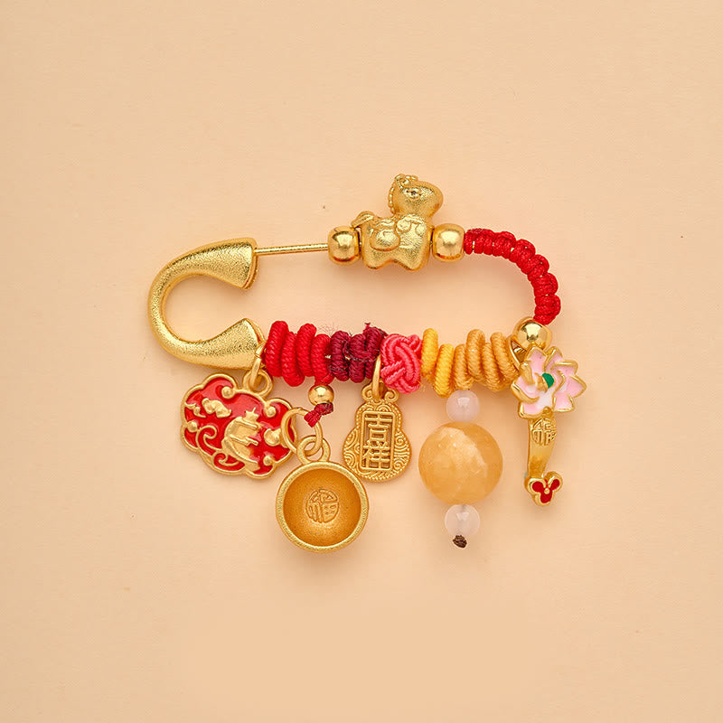 Buddha Stones Broche porte-bonheur Ruyi, symbole de l'année du Cheval, avec boucle de paix et poignée en forme de lotus. - Cheval de bon augure - image 0