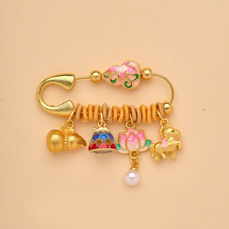 Buddha Stones Broche porte-bonheur Ruyi, symbole de l'année du Cheval, avec boucle de paix et poignée en forme de lotus. - Cheval de la Gourde de Lotus - image 5