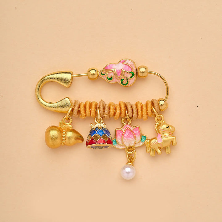 Buddha Stones Broche porte-bonheur Ruyi, symbole de l'année du Cheval, avec boucle de paix et poignée en forme de lotus. - Cheval de la Gourde de Lotus - image 5