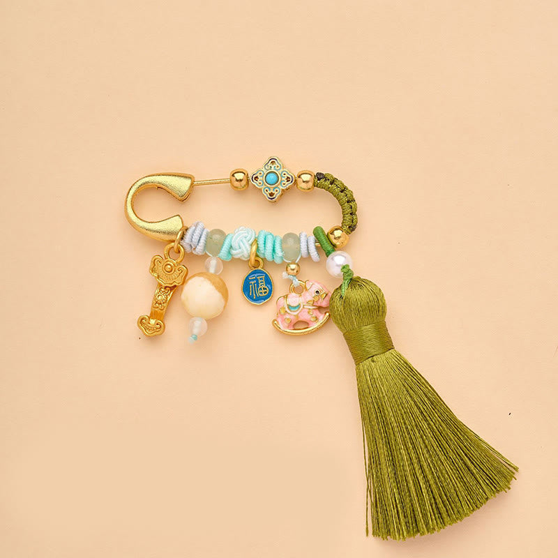 Buddha Stones Broche porte-bonheur Ruyi, symbole de l'année du Cheval, avec boucle de paix et poignée en forme de lotus. - Cheval de personnage Ruyi Fu - image 9
