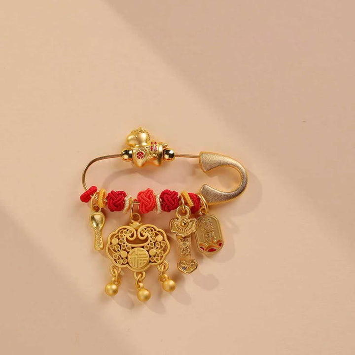 Buddha Stones Broche porte-bonheur à poignée Ruyi, symbole de longévité et de l'année du Cheval (caractère Fu). - Verrouillage de longévité Ruyi Cheval en bonne santé - image 3