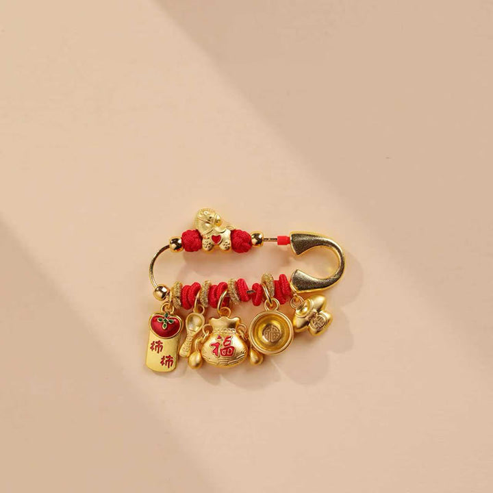 Buddha Stones Broche porte-bonheur à poignée Ruyi, symbole de longévité et de l'année du Cheval (caractère Fu). - Cheval de personnage Fu - image 1