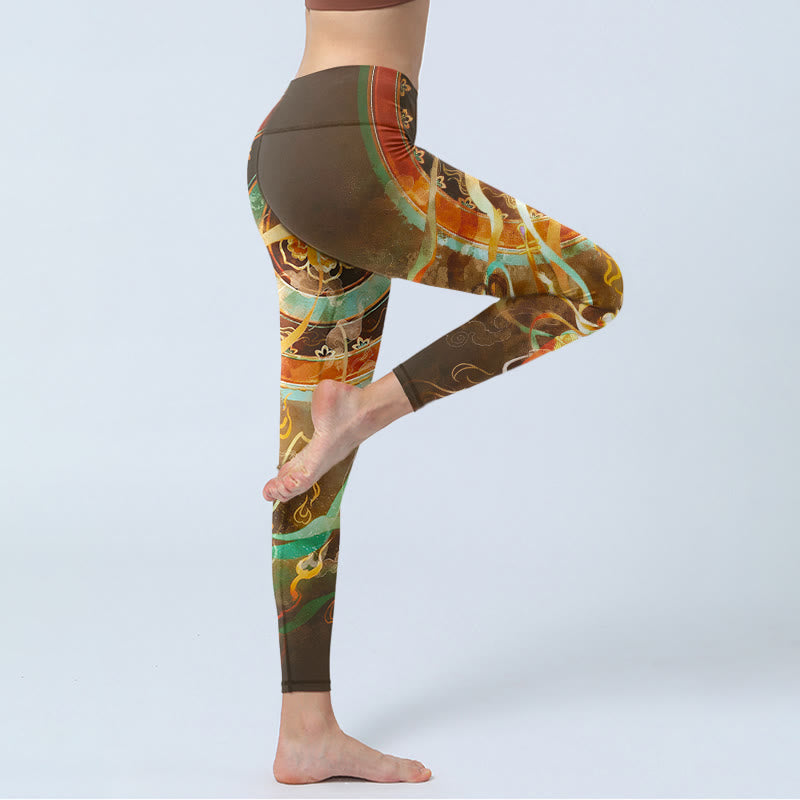 Buddha Stones Leggings de sport pour femmes, imprimé mandala Apsaras volantes de Dunhuang - image 3