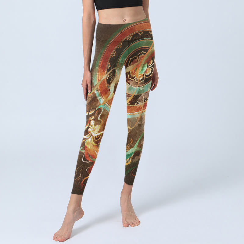 Buddha Stones Leggings de sport pour femmes, imprimé mandala Apsaras volantes de Dunhuang - image 5