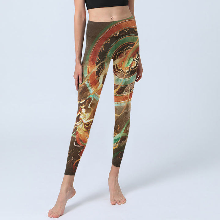 Buddha Stones Leggings de sport pour femmes, imprimé mandala Apsaras volantes de Dunhuang - image 5