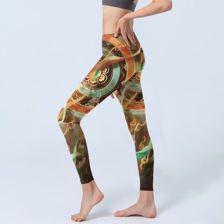 Buddha Stones Leggings de sport pour femmes, imprimé mandala Apsaras volantes de Dunhuang - image 2