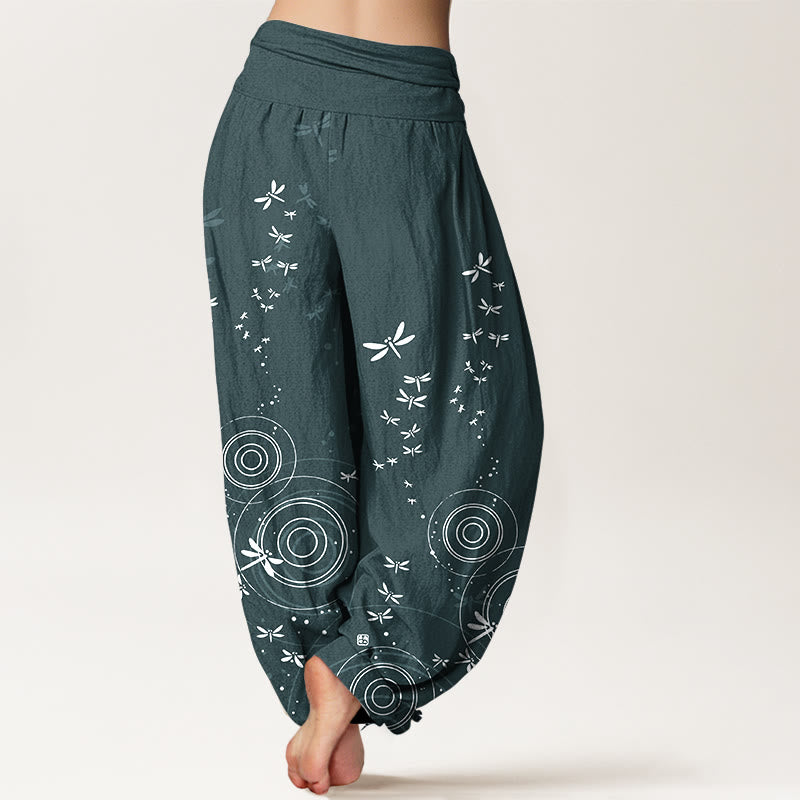 Buddha Stones Pantalon harem libellule à taille élastique et rayures circulaires en pur coton pour femme - image 2
