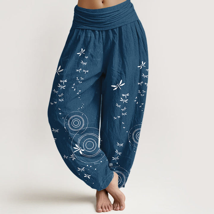 Buddha Stones Pantalon harem libellule à taille élastique et rayures circulaires en pur coton pour femme - SteelBlue - US16，UK/AU20，EU48 (3XL) - image 5