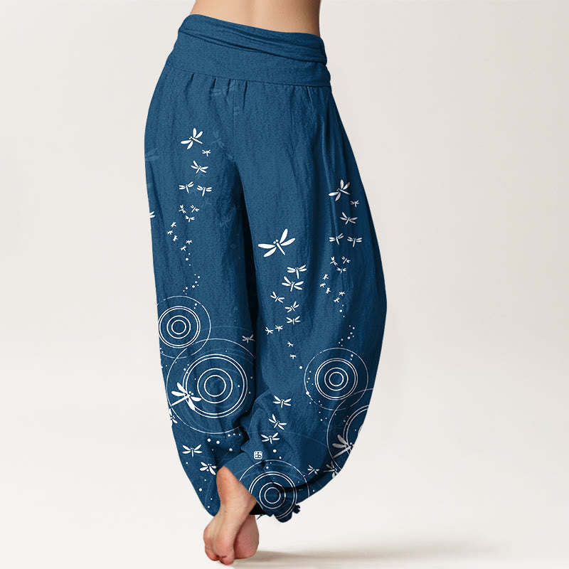 Buddha Stones Pantalon harem libellule à taille élastique et rayures circulaires en pur coton pour femme - image 6