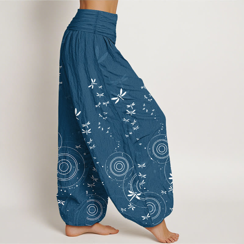 Buddha Stones Pantalon harem libellule à taille élastique et rayures circulaires en pur coton pour femme - image 7