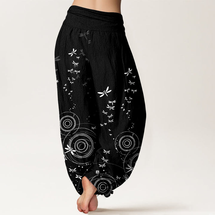 Buddha Stones Pantalon harem libellule à taille élastique et rayures circulaires en pur coton pour femme - image 9