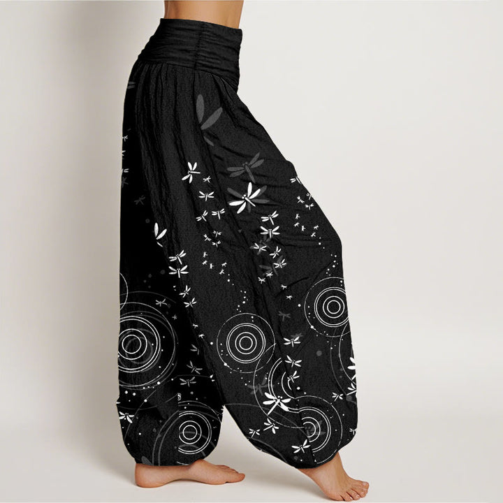 Buddha Stones Pantalon harem libellule à taille élastique et rayures circulaires en pur coton pour femme - image 10
