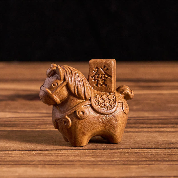 Buddha Stones Année du Cheval Devenir riche Bois de santal vert Petites feuilles Bois de santal rouge Animaux Décoration positive - Bois de santal vert (51*54*30 mm) - image 0