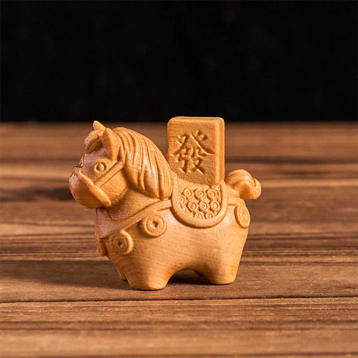 Buddha Stones Année du Cheval Devenir riche Bois de santal vert Petites feuilles Bois de santal rouge Animaux Décoration positive - Bois de tilleul (51*54*30 mm) - image 8