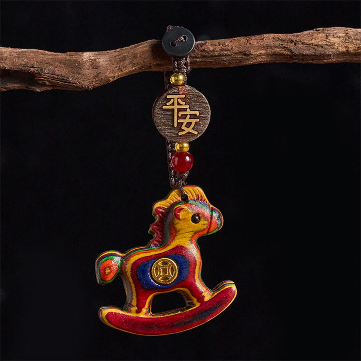 Buddha Stones Année du Cheval Arc-en-ciel Eucalyptus Petite feuille Santal rouge Bois de tilleul Ébène Porte-clés sculpté positif - Eucalyptus arc-en-ciel - image 0