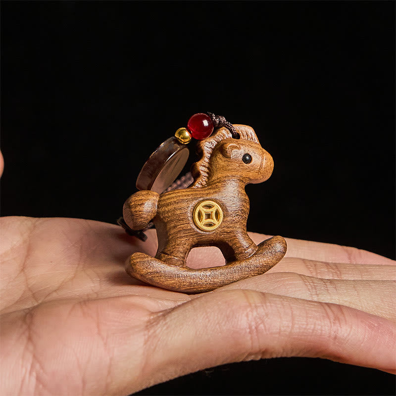 Buddha Stones Année du Cheval Arc-en-ciel Eucalyptus Petite feuille Santal rouge Bois de tilleul Ébène Porte-clés sculpté positif - image 24