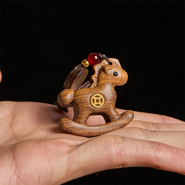 Buddha Stones Année du Cheval Arc-en-ciel Eucalyptus Petite feuille Santal rouge Bois de tilleul Ébène Porte-clés sculpté positif - image 24