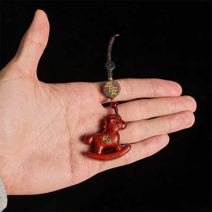Buddha Stones Année du Cheval Arc-en-ciel Eucalyptus Petite feuille Santal rouge Bois de tilleul Ébène Porte-clés sculpté positif - image 12