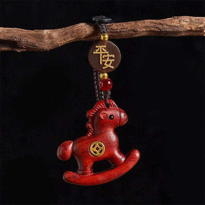 Buddha Stones Année du Cheval Arc-en-ciel Eucalyptus Petite feuille Santal rouge Bois de tilleul Ébène Porte-clés sculpté positif - Santal rouge à petites feuilles - image 7