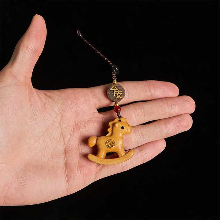 Buddha Stones Année du Cheval Arc-en-ciel Eucalyptus Petite feuille Santal rouge Bois de tilleul Ébène Porte-clés sculpté positif - image 19