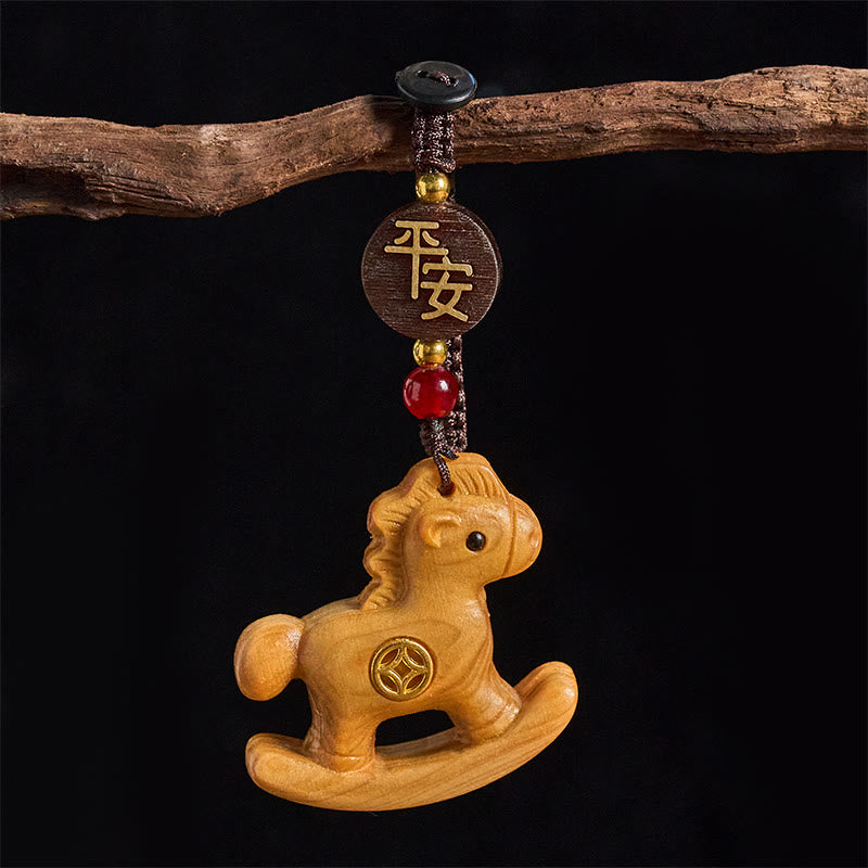 Buddha Stones Année du Cheval Arc-en-ciel Eucalyptus Petite feuille Santal rouge Bois de tilleul Ébène Porte-clés sculpté positif - Bois de tilleul - image 14