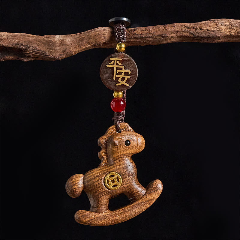 Buddha Stones Année du Cheval Arc-en-ciel Eucalyptus Petite feuille Santal rouge Bois de tilleul Ébène Porte-clés sculpté positif - Ébène - image 20