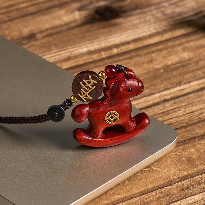 Buddha Stones Année du Cheval Arc-en-ciel Eucalyptus Petite feuille Santal rouge Bois de tilleul Ébène Porte-clés sculpté positif - image 9