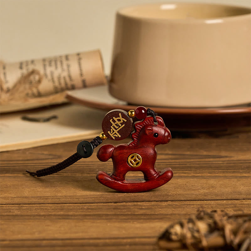 Buddha Stones Année du Cheval Arc-en-ciel Eucalyptus Petite feuille Santal rouge Bois de tilleul Ébène Porte-clés sculpté positif - image 8