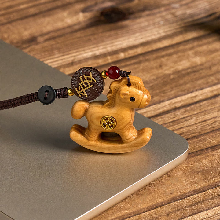 Buddha Stones Année du Cheval Arc-en-ciel Eucalyptus Petite feuille Santal rouge Bois de tilleul Ébène Porte-clés sculpté positif - image 16