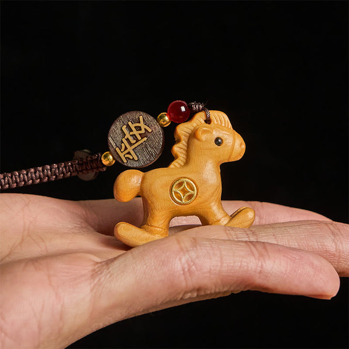 Buddha Stones Année du Cheval Arc-en-ciel Eucalyptus Petite feuille Santal rouge Bois de tilleul Ébène Porte-clés sculpté positif - image 18