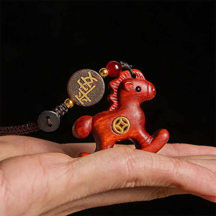 Buddha Stones Année du Cheval Arc-en-ciel Eucalyptus Petite feuille Santal rouge Bois de tilleul Ébène Porte-clés sculpté positif - image 11