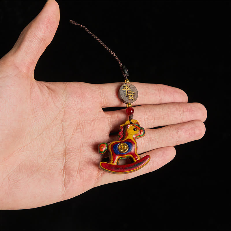 Buddha Stones Année du Cheval Arc-en-ciel Eucalyptus Petite feuille Santal rouge Bois de tilleul Ébène Porte-clés sculpté positif - image 5
