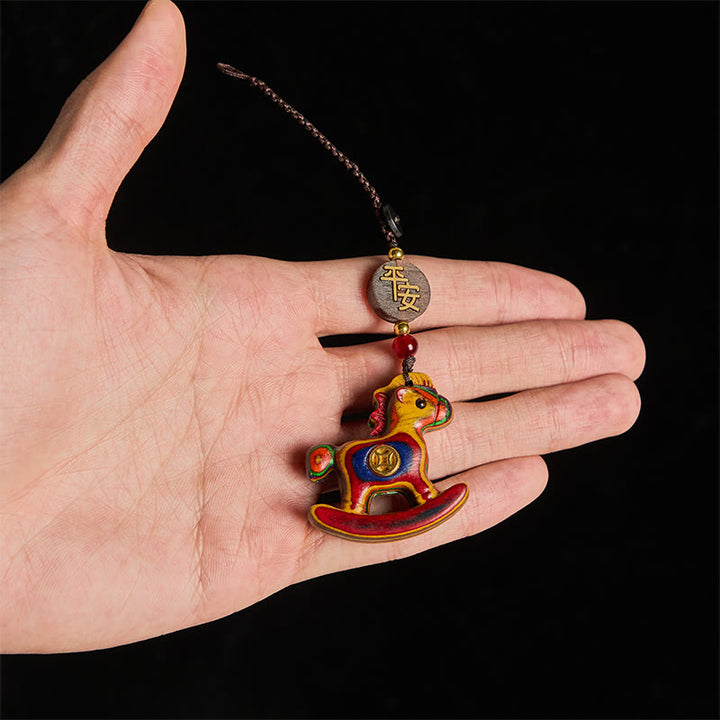 Buddha Stones Année du Cheval Arc-en-ciel Eucalyptus Petite feuille Santal rouge Bois de tilleul Ébène Porte-clés sculpté positif - image 5
