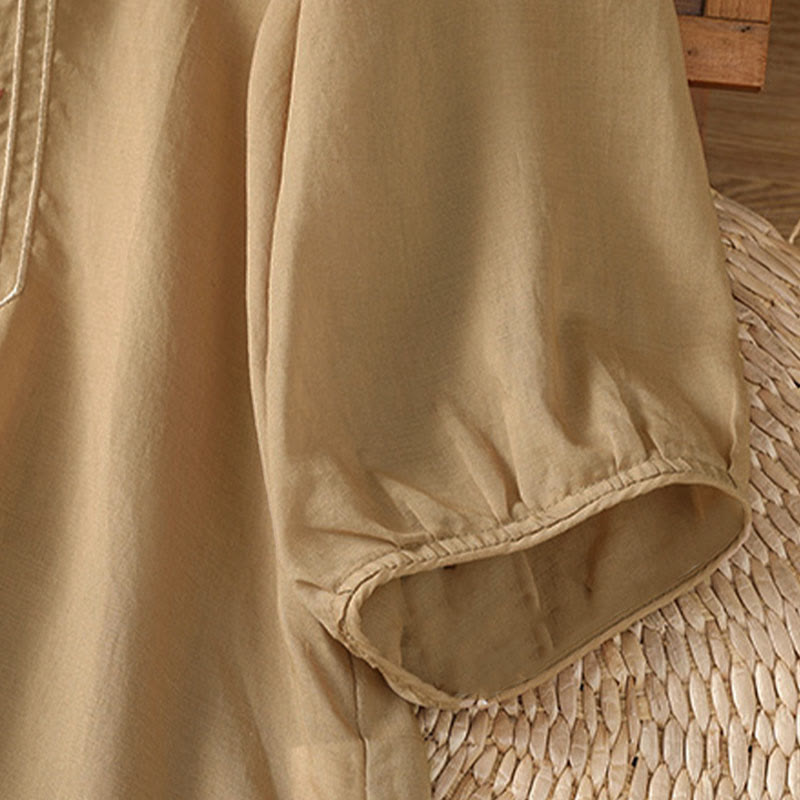 Chemise femme à manches trois-quarts, col montant à boutons grenouille, broderie florale, poignets élastiques et Buddha Stones - image 11