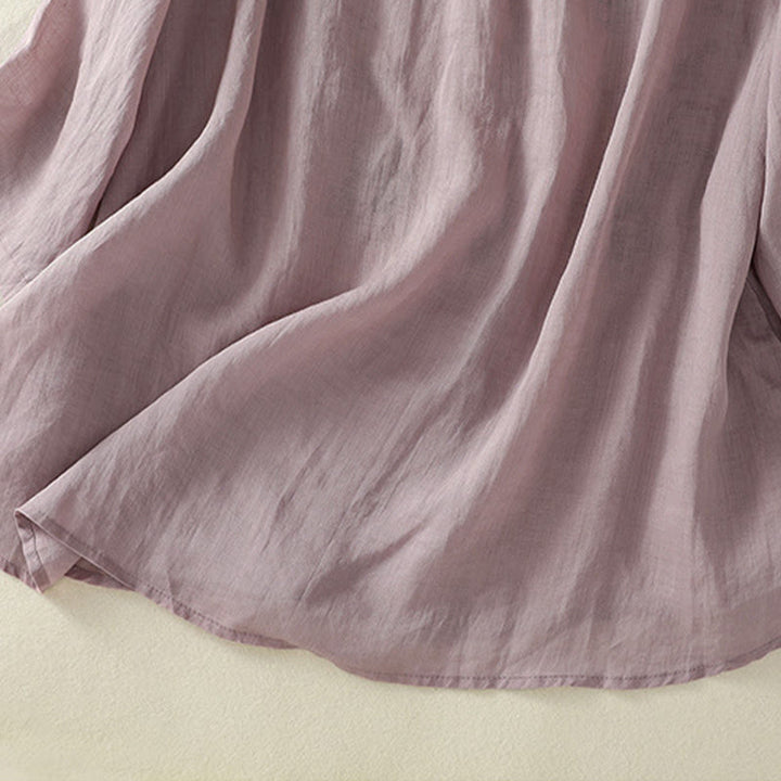 Buddha Stones Chemise en coton pour femme, ornée de broderies, à col montant et manches trois-quarts, fendue sur le côté et ornée de plis. - image 14