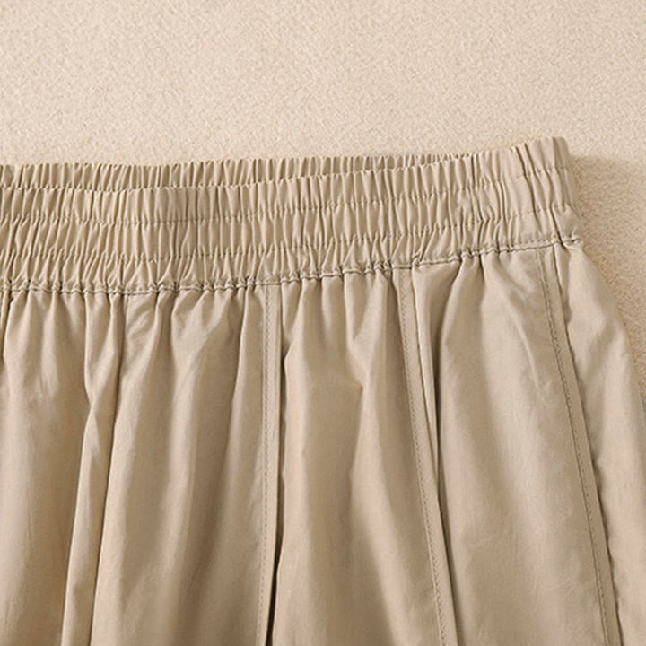 Buddha Stones Pantalon harem plissé taille haute pour femme, couleur unie, style simple, été, avec poches - image 13