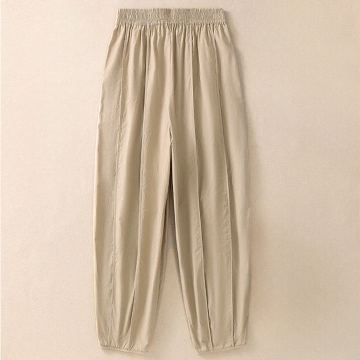Buddha Stones Pantalon harem plissé taille haute pour femme, couleur unie, style simple, été, avec poches - image 10