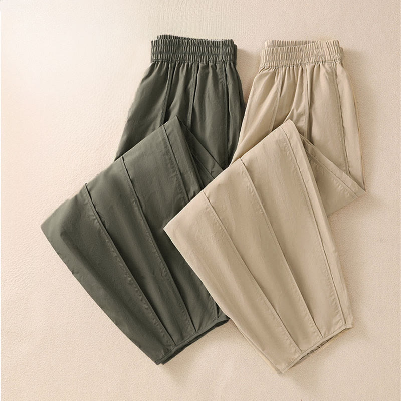Buddha Stones Pantalon harem plissé taille haute pour femme, couleur unie, style simple, été, avec poches - image 22