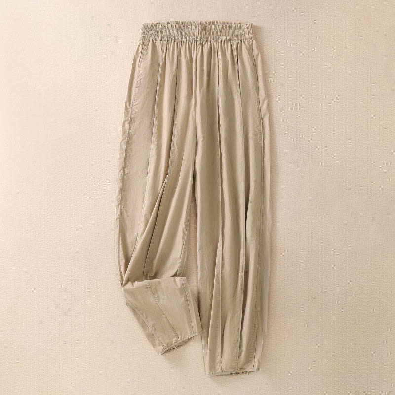 Buddha Stones Pantalon harem plissé taille haute pour femme, couleur unie, style simple, été, avec poches - Blé - US8-10，UK/AU12-14，EU40-42 (2XL) - image 9