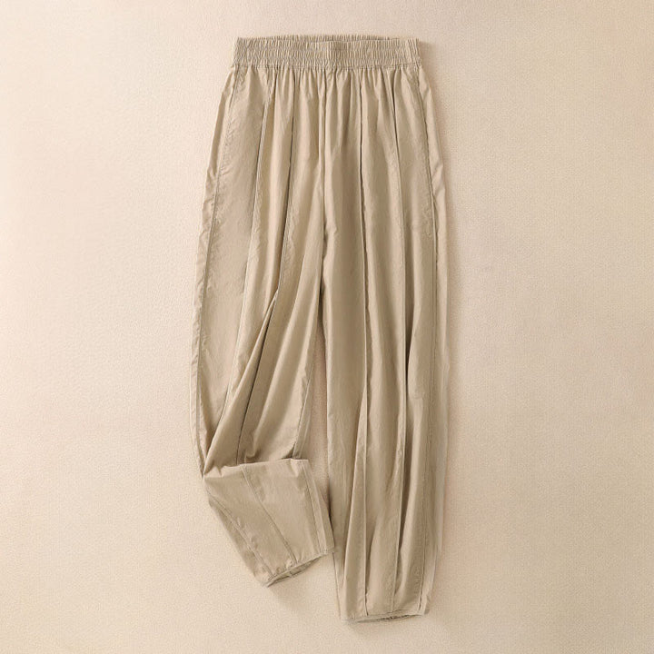 Buddha Stones Pantalon harem plissé taille haute pour femme, couleur unie, style simple, été, avec poches - Blé - US8-10，UK/AU12-14，EU40-42 (2XL) - image 9