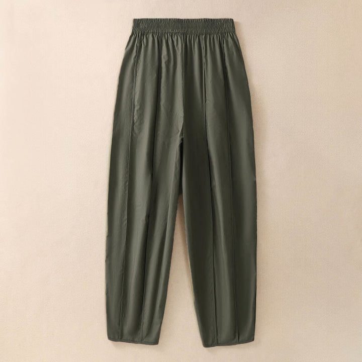 Buddha Stones Pantalon harem plissé taille haute pour femme, couleur unie, style simple, été, avec poches - Vert olive foncé - US8-10，UK/AU12-14，EU40-42 (2XL) - image 1