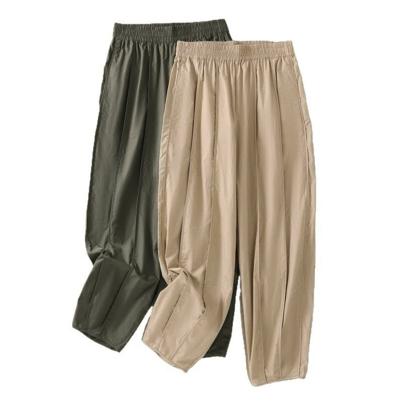 Buddha Stones Pantalon harem plissé taille haute pour femme, couleur unie, style simple, été, avec poches - image 24