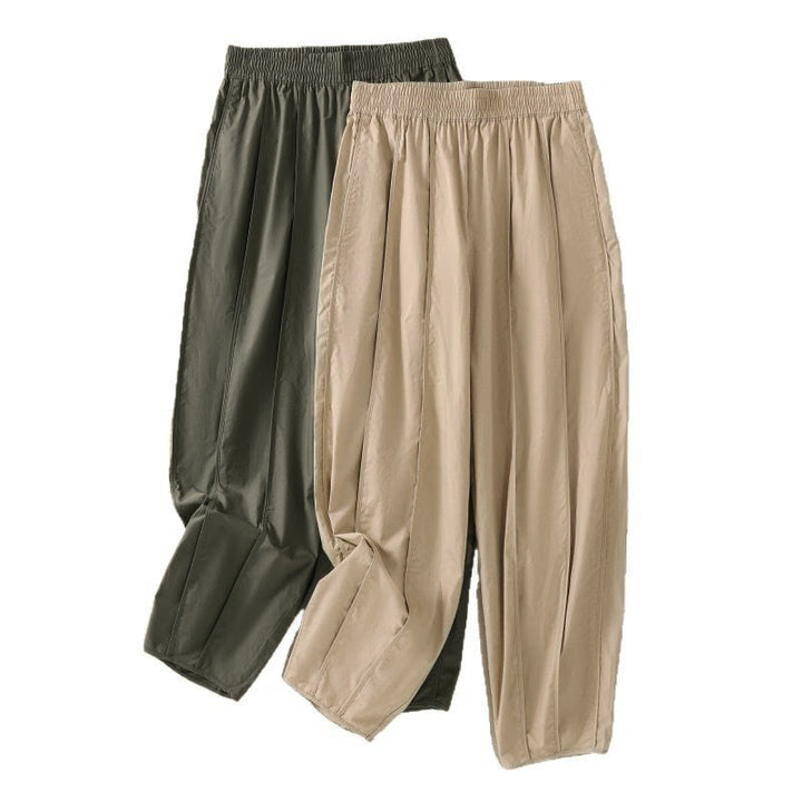 Buddha Stones Pantalon harem plissé taille haute pour femme, couleur unie, style simple, été, avec poches - image 24