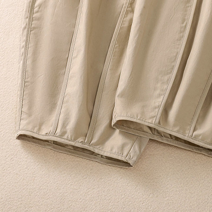 Buddha Stones Pantalon harem plissé taille haute pour femme, couleur unie, style simple, été, avec poches - image 18