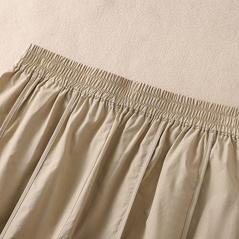 Buddha Stones Pantalon harem plissé taille haute pour femme, couleur unie, style simple, été, avec poches - image 11