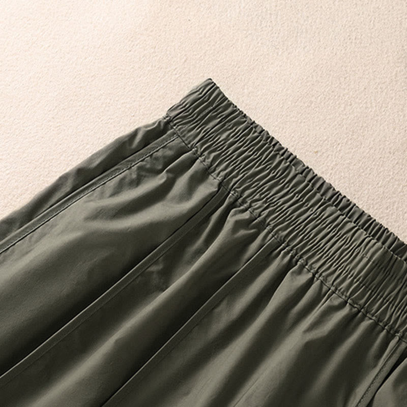 Buddha Stones Pantalon harem plissé taille haute pour femme, couleur unie, style simple, été, avec poches - image 5